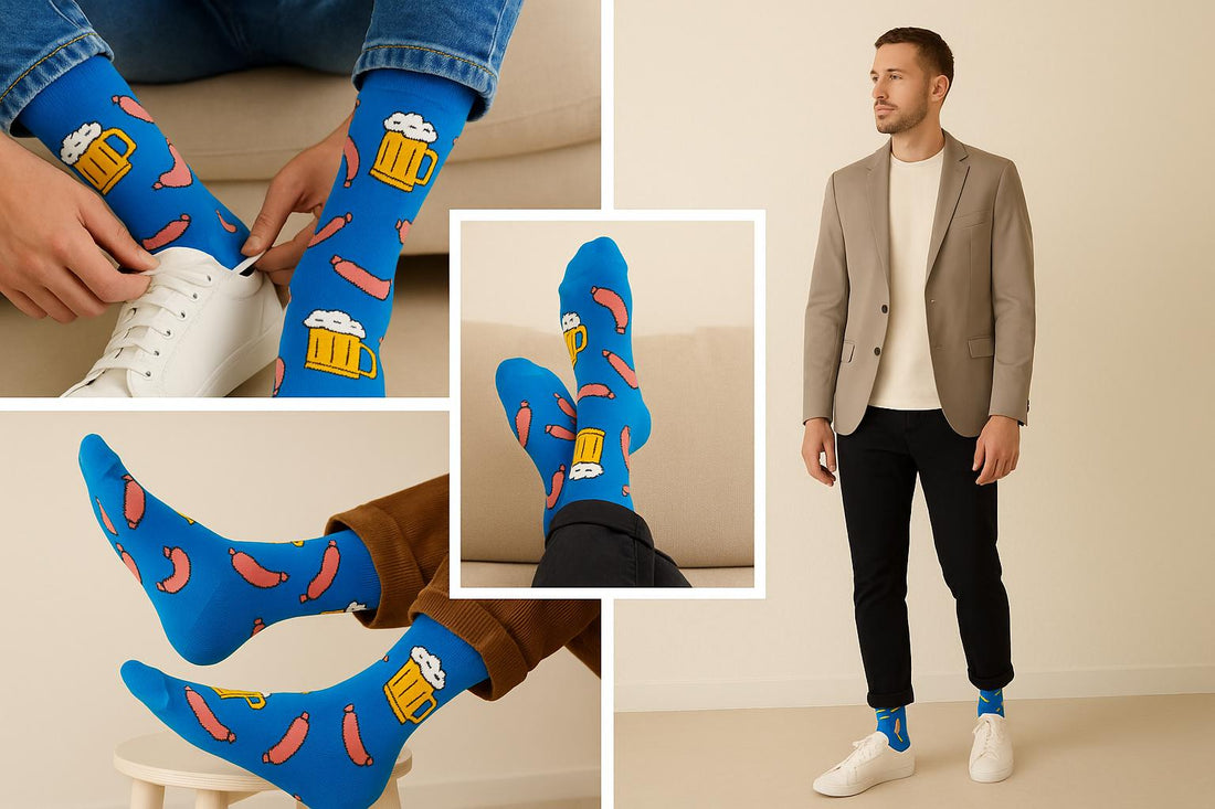 Best Beer and sausage print blue socks for gifting 2025