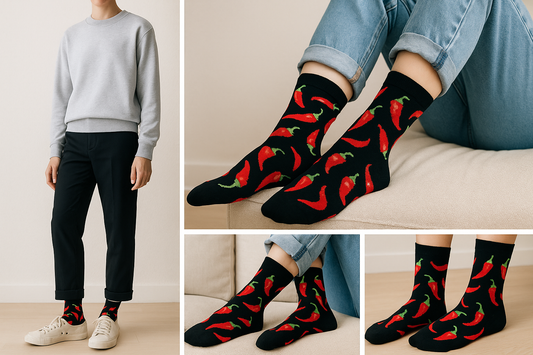 Best Red chili pepper print black socks for teens 2025