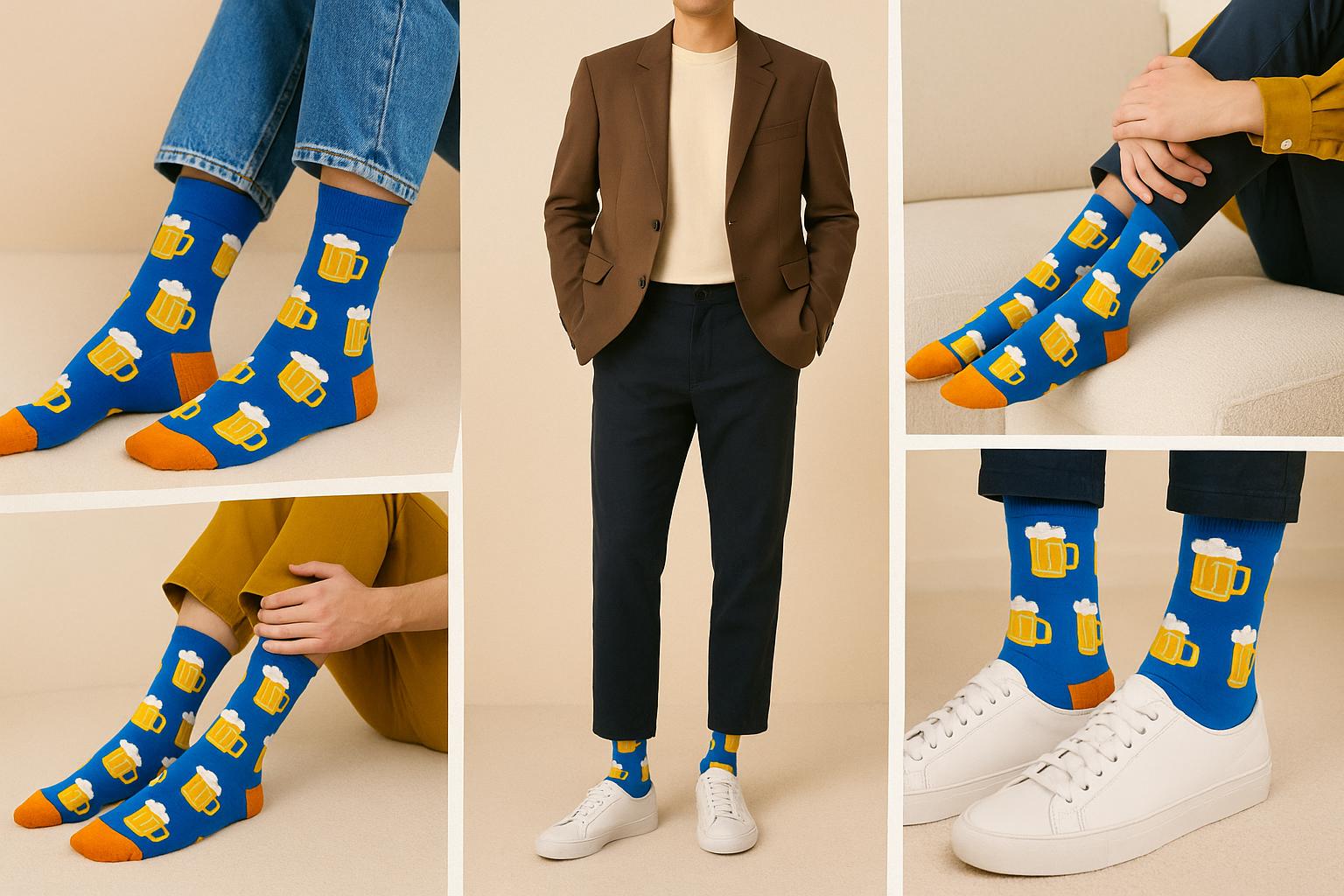 Best Beer print blue socks for parties 2025
