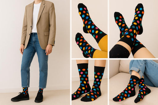 Best Multi color dots print black socks for gifting 2025
