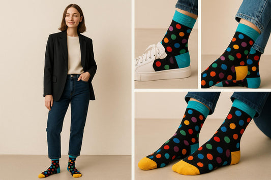 Best Multi color dots print black socks for teens 2025