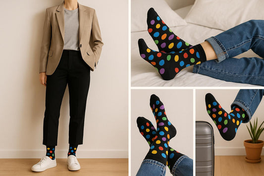 Best Multi color dots print black socks for travel 2025