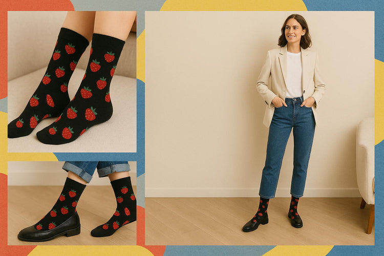 Best Strawberry print black socks for gifting 2025