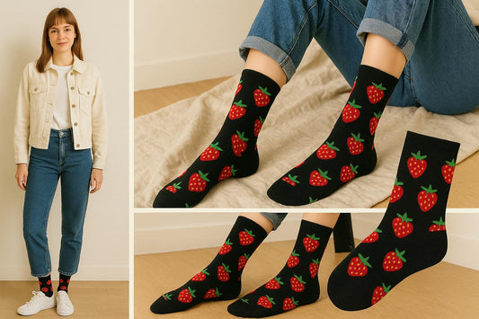 Best Strawberry print black socks for teens 2025