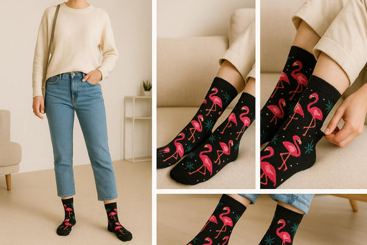 Best Flamingo print black socks for nurses 2025