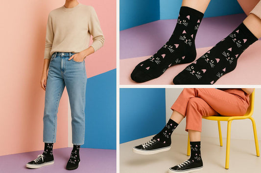 Best Cat print black socks for parties 2025