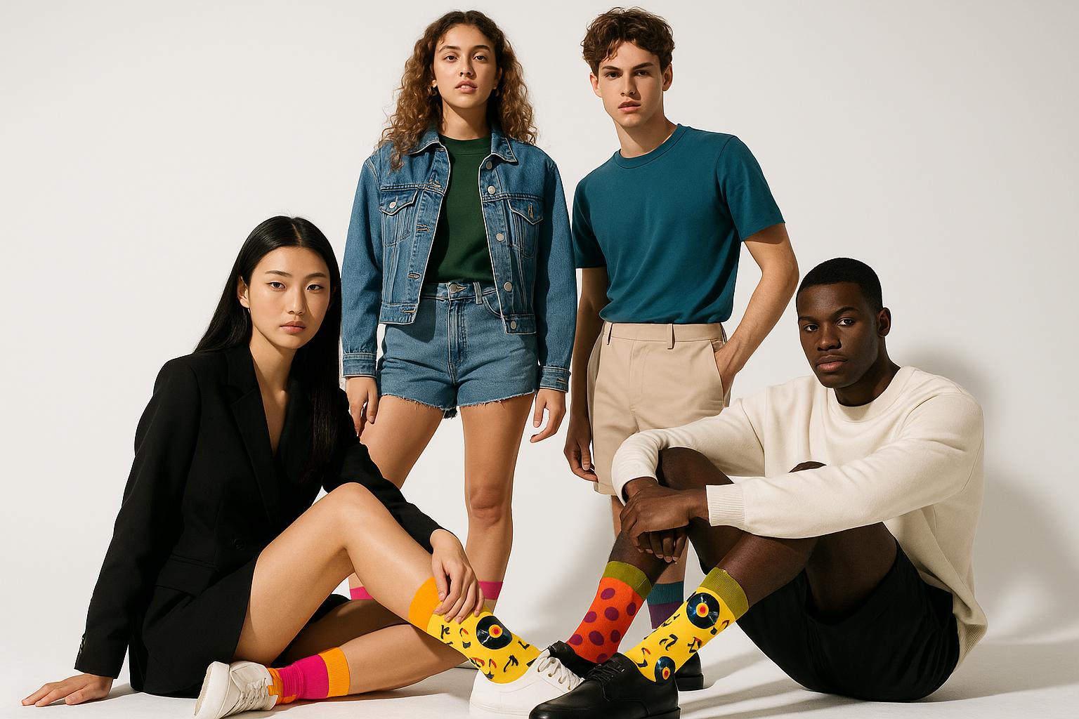 Best Retro disk and music notes print yellow socks for parties 2025