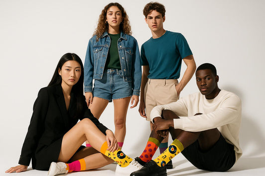 Best Retro disk and music notes print yellow socks for parties 2025