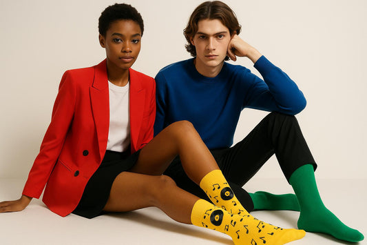 Best Retro disk and music notes print yellow socks for women 2025