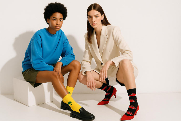 Best Red retro car print black socks for women 2025