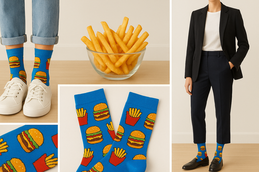 Best Burger and fries print blue socks for work 2025