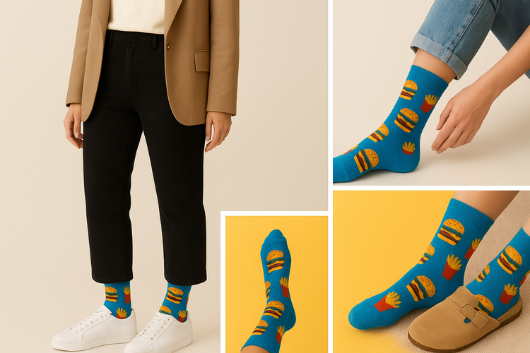 Best Burger and fries print blue socks for everyday wear 2025
