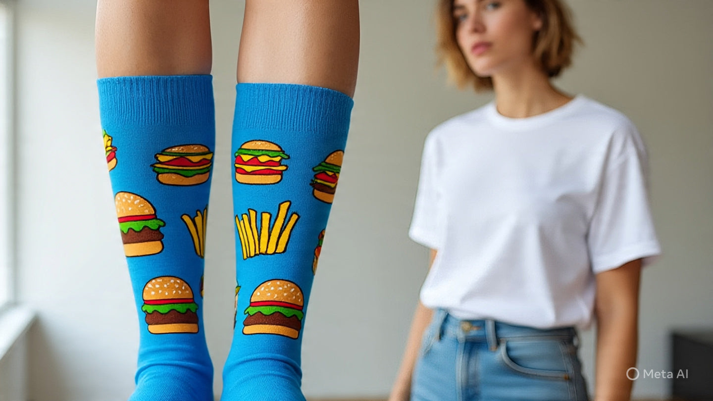 Best Burger and fries print blue socks for women 2025