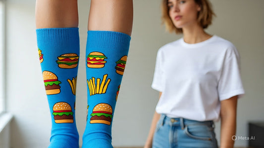 Best Burger and fries print blue socks for women 2025