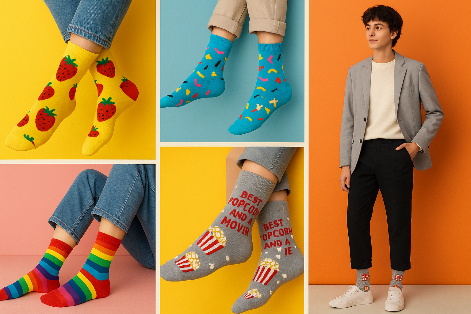 Best Popcorn and a movie print gray socks for teens 2025