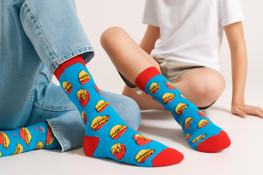 Best Burger and fries print blue socks for teens 2025