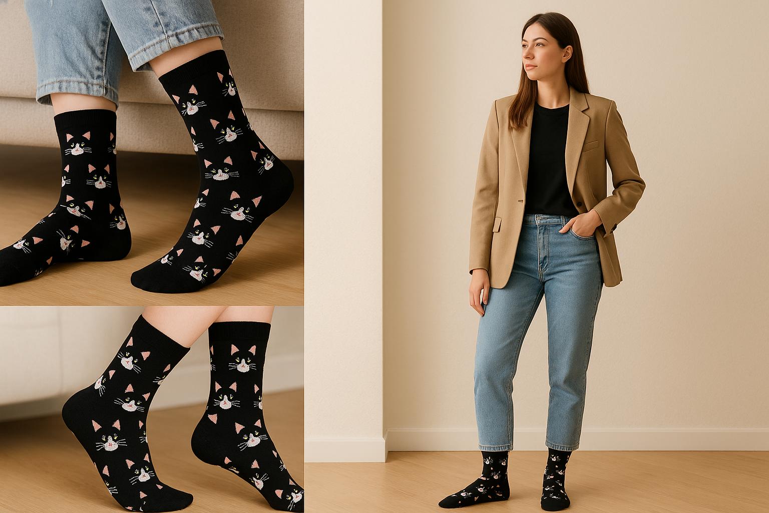 Best Cat print black socks for adults 2025