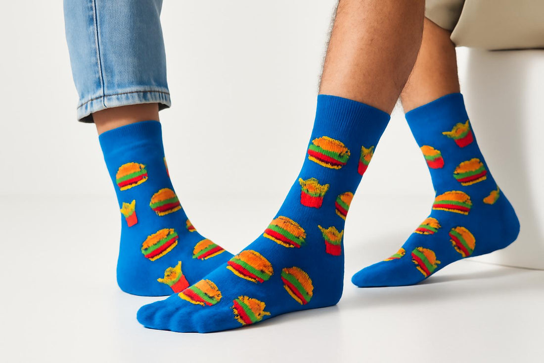 Best Burger and fries print blue socks for men 2025
