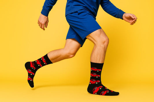 Best Red retro car print black socks funny 2025