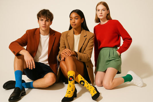 Best Retro disk and music notes print yellow socks for gifting 2025