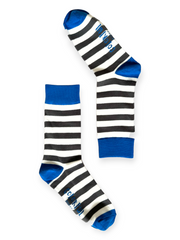 Gray and White Stripe Socks with Blue